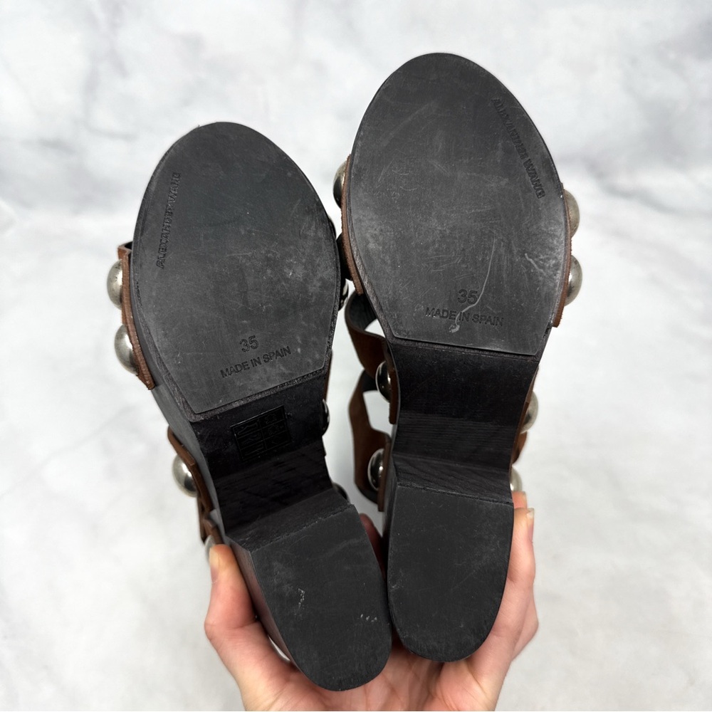 Alexander Wang Tess Suede Chunky Wooden Platform Clog Sandal Heel Brown Boho 35 - Picture 13 of 16